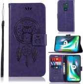 Voor Motorola Moto G9 Spelen Windgong Uil Embossing Patroon Horizontale Flip Leren Case met Houder & Kaartsleuven & Portemonnee (Paars)