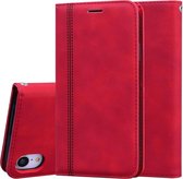 Voor iPhone XR Frosted Business magnetische horizontale flip PU lederen tas met houder & kaartsleuf & lanyard (rood)