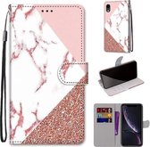 Gekleurde tekening Cross Texture Horizontale Flip PU lederen tas met houder & kaartsleuven & portemonnee & lanyard voor iPhone XR (Pink Stone Texture)