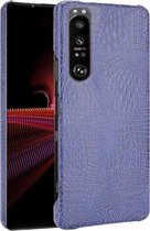 Voor Sony Xperia 1 III schokbestendige krokodiltextuur pc + PU-hoes (blauw)