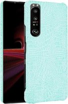 Voor Sony Xperia 1 III Shockproof Crocodile Texture PC + PU Case (lichtgroen)
