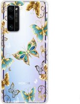 Voor Huawei Honor 30 Pro gekleurd tekeningpatroon zeer transparant TPU beschermhoes (gouden vlinder)