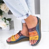 Vintage casual dikke bodem wiggen open teen pantoffels voor dames, schoenmaat: 38 (blauw)