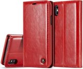 CaseMe-003 voor iPhone X / XS PU + PC Business Style Crazy Horse Texture Horizontale flip lederen tas met houder & kaartsleuven & portemonnee (rood)