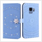 Voor Galaxy S9 Pressed Printing Sticking Drill Pattern Horizontale Flip PU lederen tas met houder & kaartsleuven & portemonnee & & lanyard (blauw)