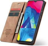 CaseMe-003 Multifunctionele Retro Frosted Horizontale Flip Leren Case voor Galaxy M10, met Kaartsleuf & Houder & Rits Portemonnee & Fotolijst (Koffie)