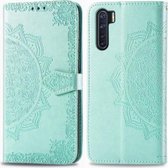 Voor OPPO F15 & A91 Halverwege Mandala-reliëfpatroon Horizontale lederen flip-hoes met houder & kaartsleuven & portemonnee & fotolijst & lanyard (groen)