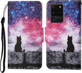 Voor Samsung Galaxy S20 Ultra Gekleurde Tekening Patroon Horizontale Flip Leren Case met Houder & Kaartsleuven & Portemonnee & Lanyard (Starry Cat)