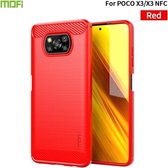 Voor Xiaomi POCO X3 / X3 NFC MOFI Gentleness-serie Geborstelde textuur Koolstofvezel Zachte TPU-hoes (rood)