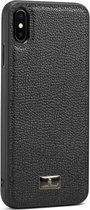 Fierre Shann Leather Texture Phone Back Cover Case voor iPhone XR (Lychee Black)