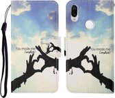 Voor Xiaomi Redmi Note 7/7 Pro Gekleurde Tekening Patroon Horizontale Flip Leren Case met Houder & Kaartsleuven & Portemonnee & Lanyard (Liefdesgebaar)