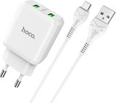 hoco N6 Charmer dubbele poorten QC 3.0 USB-snellaadlader met USB naar Mirco USB-datakabel, EU-stekker (wit)
