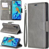 Retro lamsvacht textuur pure kleur horizontale flip pu lederen case voor Huawei P30 Pro, met houder & kaartsleuven & portemonnee & lanyard (grijs)