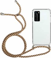 Voor Huawei P40 Pro Four-Corner Anti-Fall transparante TPU beschermhoes met lanyard (bruin geel)