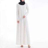 Vrouwen Moslim Lange Mouw Binnen Lange Jurk (Kleur: Wit Maat: M)-Wit