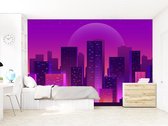 Professioneel Fotobehang illustratie van een skyline - paars - Sticky Decoration - fotobehang - decoratie - woonaccesoires - inclusief gratis hobbymesje - 445 cm breed x 300 cm hoog - in 7 ve