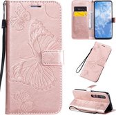 Voor Xiaomi Mi 10 5G / Mi 10 Pro 5G 3D Vlinders Embossing Patroon Horizontale Flip Leren Case met Houder & Kaartsleuf & Portemonnee & Lanyard (Rose Goud)