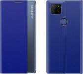 Voor xiaomi redmi 9c zijvenster display met magnetische zuiging / beugel / slaapfunctie / gewoon leer + pc flip telefoonhoes (hemelsblauw)