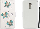 Voor Xiaomi Pocophone F1 Horizontale Flip Effen Kleur Strass Leren Case met Kaartsleuf & Portemonnee & Houder (Drie Vlinders)