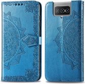 Voor Asus Zenfone 7 ZS670KS Mandala Bloem Reliëf Horizontale Flip Leren Case met Beugel / Kaartsleuf / Portemonnee / Lanyard (Blauw)