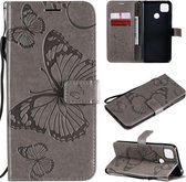 Voor Xiaomi Redmi 9C 3D Vlinders Embossing Patroon Horizontale Flip Leren Case met Houder & Kaartsleuf & Portemonnee (Grijs)