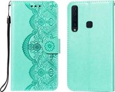 Voor Samsung Galaxy A9 (2018) Flower Vine Embossing Pattern Horizontale Flip Leather Case met Card Slot & Holder & Wallet & Lanyard (Green)