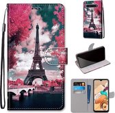 Voor LG K41S / K51S Gekleurde Tekening Cross Textuur Horizontale Flip PU Lederen Case met Houder & Kaartsleuven & Portemonnee & Lanyard (Pink Flower Tower Bridge)