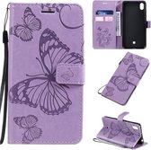 Voor LG K40s Pressed Printing Butterfly Pattern Horizontale Flip PU lederen tas met houder & kaartsleuven & portemonnee & lanyard (paars)