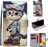 Voor LG Fluwelen Gekleurde Tekening Cross Textuur Horizontale Flip PU Lederen Case met Houder & Kaartsleuven & Portemonnee & Lanyard (Lederen Schoenen Kat)