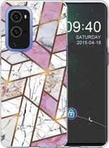 Voor OnePlus 9 Pro schokbestendig TPU beschermhoes met marmerpatroon (Rhombus White Purple)