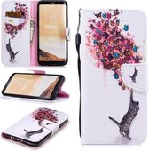 Voor Samsung Galaxy S8 Plus Gekleurd tekeningpatroon Horizontaal Flip TPU + PU lederen hoesje met houder & kaartsleuven & portemonnee & lanyard (kat en vlinder)