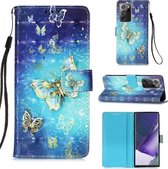 Voor Samsung Galaxy Note20 Ultra 3D Schilderen Horizontale Flip Leren Case met Houder & Kaartsleuf & Portemonnee & Lanyard (Goud Butterfy)