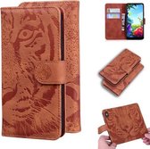 Voor LG K40S Tiger Embossing Pattern Horizontale Flip lederen tas met houder & kaartsleuven & portemonnee (bruin)