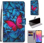 Voor Xiaomi Redmi 8A Gekleurde Tekening Cross Textuur Horizontale Flip PU Lederen Case met Houder & Kaartsleuven & Portemonnee & Lanyard (Blauw Rood Vlinder)