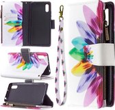 Voor Xiaomi Redmi 9A Gekleurde Tekening Patroon Rits Horizontale Flip Leren Case met Houder & Kaartsleuven & Portemonnee (Zonnebloem)