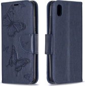 Twee vlinders reliëfpatroon horizontale flip lederen tas met houder & kaartsleuf & portemonnee & lanyard voor Xiaomi Redmi 7A (donkerblauw)
