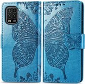 Voor Geschikt voor Xiaomi 10 lite 5g vlinder liefde bloem reliëf horizontale flip lederen tas met beugel / kaartsleuf / portemonnee / lanyard (blauw)