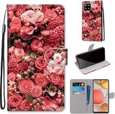 Voor Samsung Galaxy A42 5G Gekleurde Tekening Cross Textuur Horizontale Flip PU Lederen Case met Houder & Kaartsleuven & Portemonnee & Lanyard (Pink Rose Garden)