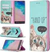 Voor Samsung Galaxy S10 Plus Gekleurde Tekening Patroon Onzichtbare Magnetische Horizontale Flip PU Lederen Case met Houder & Kaartsleuven & Portemonnee (Kat)