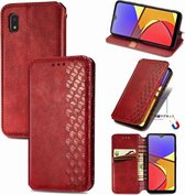 Voor Samsung Galaxy A21 (JP-versie) Cubic Grid Pressed Horizontal Flip Magnetic PU Leather Case met houder & kaartsleuven & portemonnee (rood)