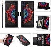 Voor Samsung Galaxy A21s Afdrukken Tweekleurig half Mandala-patroon Dubbelzijdige magnetische gesp Horizontale flip lederen tas met houder & kaartsleuven & portemonnee & fotolijst & lanyard (