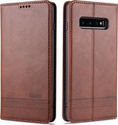 Voor Samsung Galaxy S10 AZNS Magnetische Kalf Textuur Horizontale Flip Leren Case met Kaartsleuven & Houder & Portemonnee (Donkerbruin)