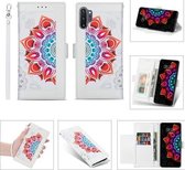 Voor Samsung Galaxy Note10 + afdrukken Tweekleurig half mandala-patroon Dubbelzijdige magnetische gesp Horizontale flip lederen tas met houder & kaartsleuven & portemonnee & fotolijst & lanya