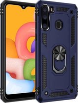 Voor Galaxy A21 schokbestendige TPU + pc-beschermhoes met 360 graden roterende houder (blauw)