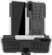 Voor Galaxy A70s Tyre Texture Shockproof TPU + PC beschermhoes met houder (wit)