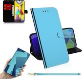 Voor Samsung Galaxy M31 Lmitated Spiegeloppervlak Horizontale Flip Leren Case met Houder & Kaartsleuven & Portemonnee & Lanyard (Blauw)
