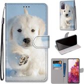 Voor Samsung Galaxy S20 FE Gekleurde Tekening Cross Textuur Horizontale Flip PU Lederen Case met Houder & Kaartsleuven & Portemonnee & Lanyard (Sneeuw Puppy)