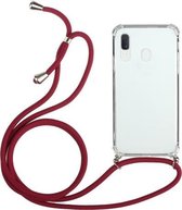 Voor Samsung Galaxy A20e vierhoekige anti-val transparante TPU beschermhoes met draagkoord (rood)