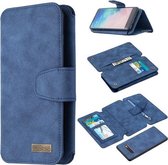Voor Samsung Galaxy S10 Plus Afneembare Frosted Magnetische Horizontale Flip PU lederen tas met kaartsleuven & houder & rits Portemonnee & fotolijst (blauw)