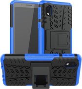 Voor Samsung Galaxy A01 Core Tyre Texture Shockproof TPU + PC beschermhoes met houder (blauw)